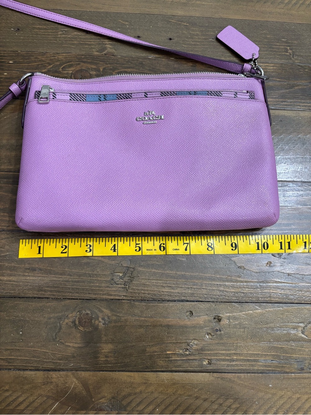 Coach Saffiano Leather Crossbody Bag with Detachable Plaid Insert Pouch - Picture 10 of 12